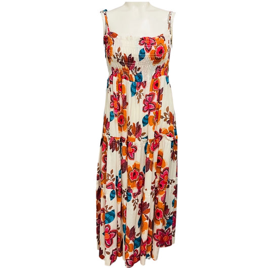 MISA Los Angeles Ivory / Pink / Orange Multi Floral Printed Midi Dress