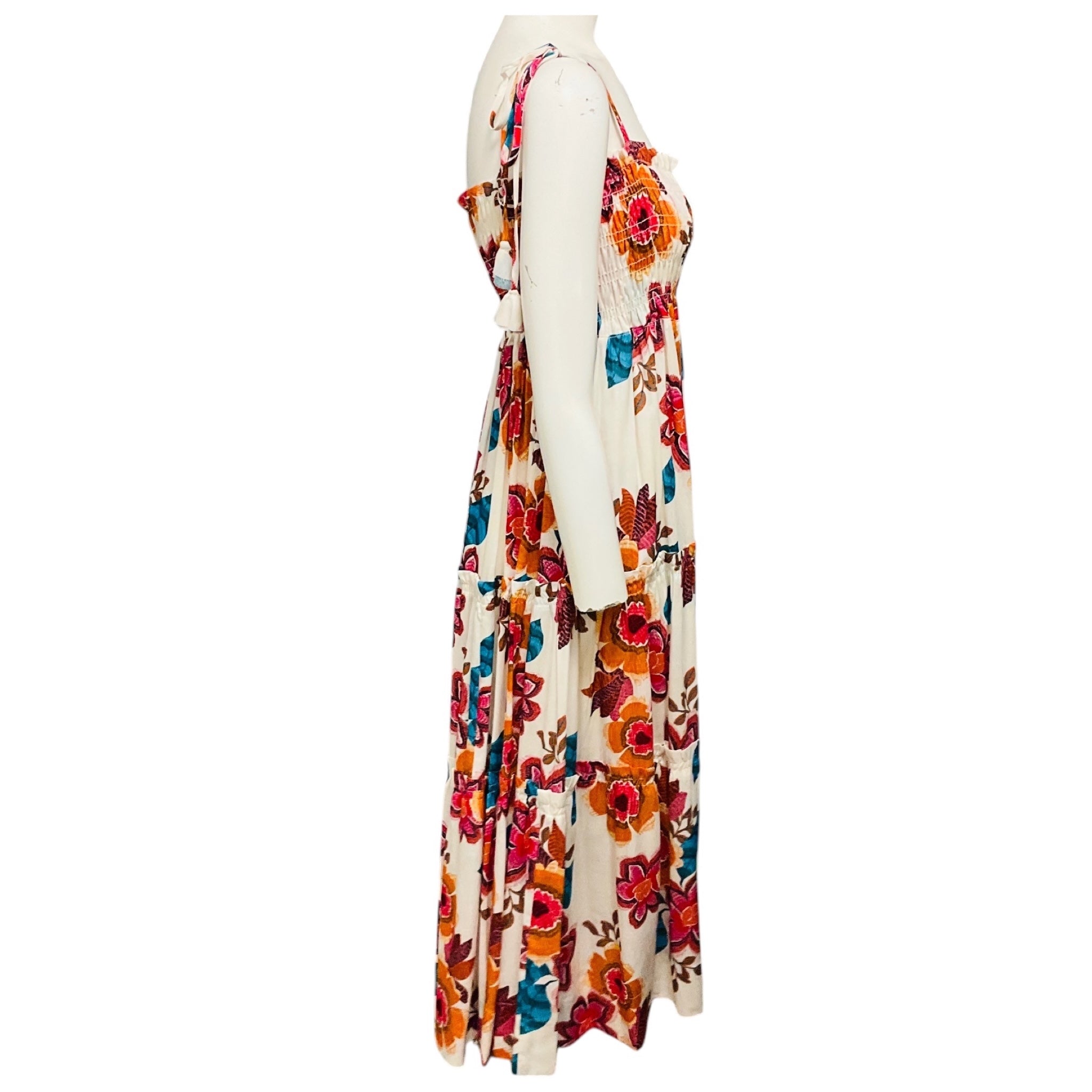 MISA Los Angeles Ivory / Pink / Orange Multi Floral Printed Midi Dress
