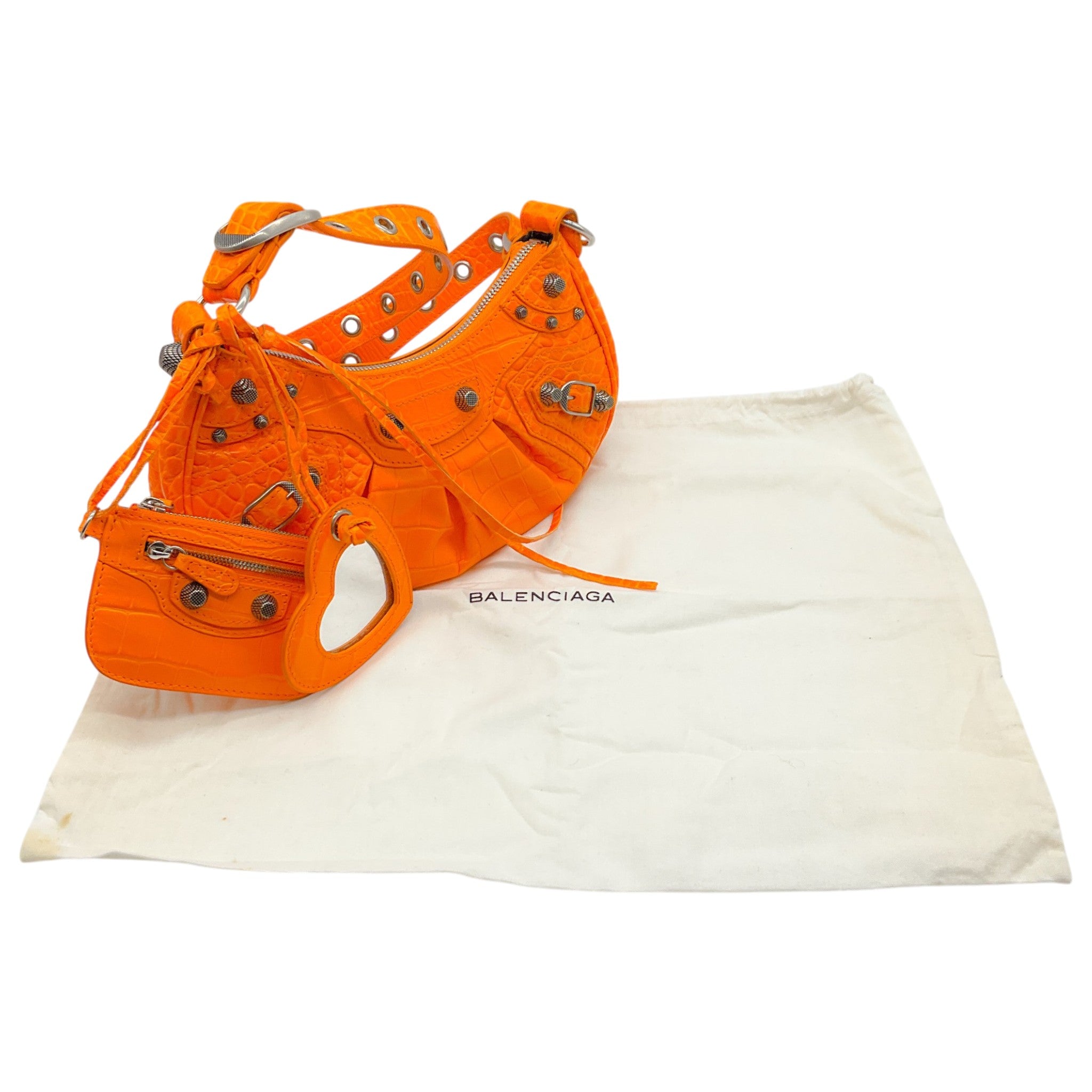 Balenciaga Orange Croc Embossed Leather Le Cagole XS Shoulder Bag