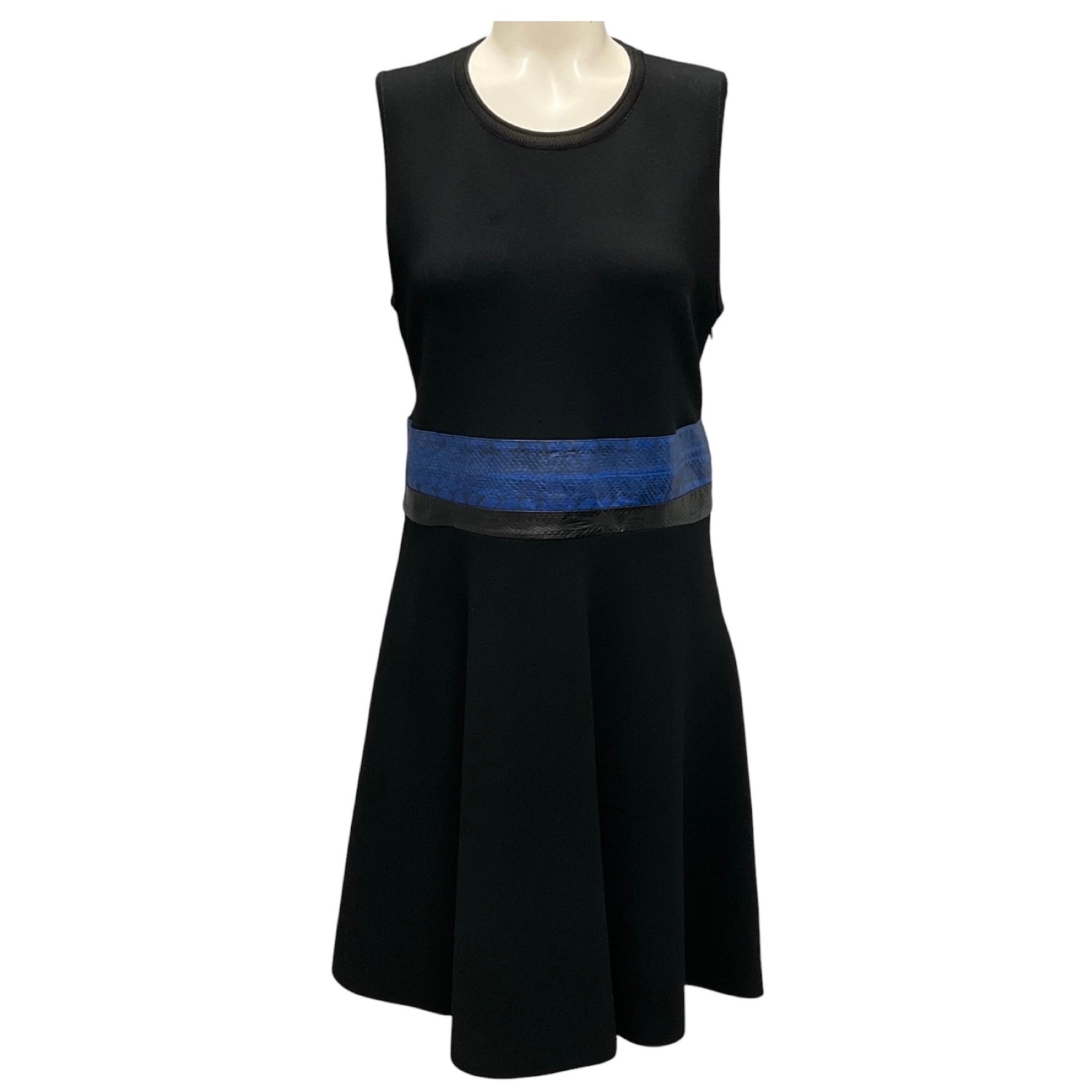 Proenza Schouler Black / Blue Snakeskin Trimmed Sleeveless Viscose Knit Dress
