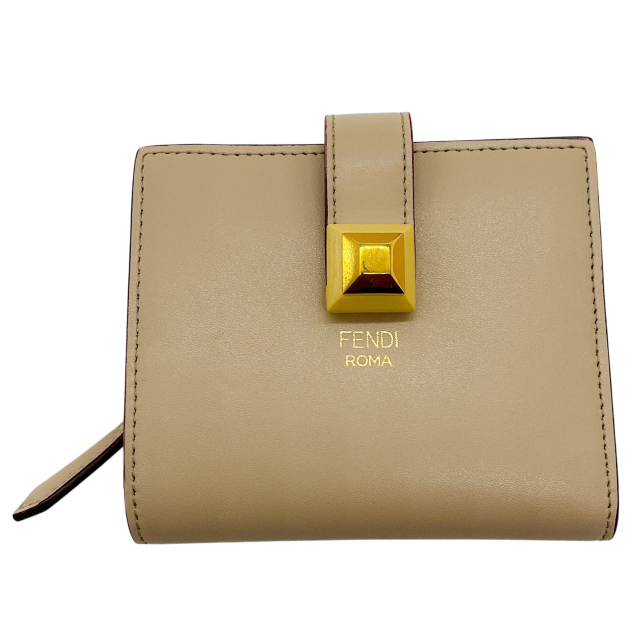 Fendi Beige Leather Bi Fold Wallet with Single Stud