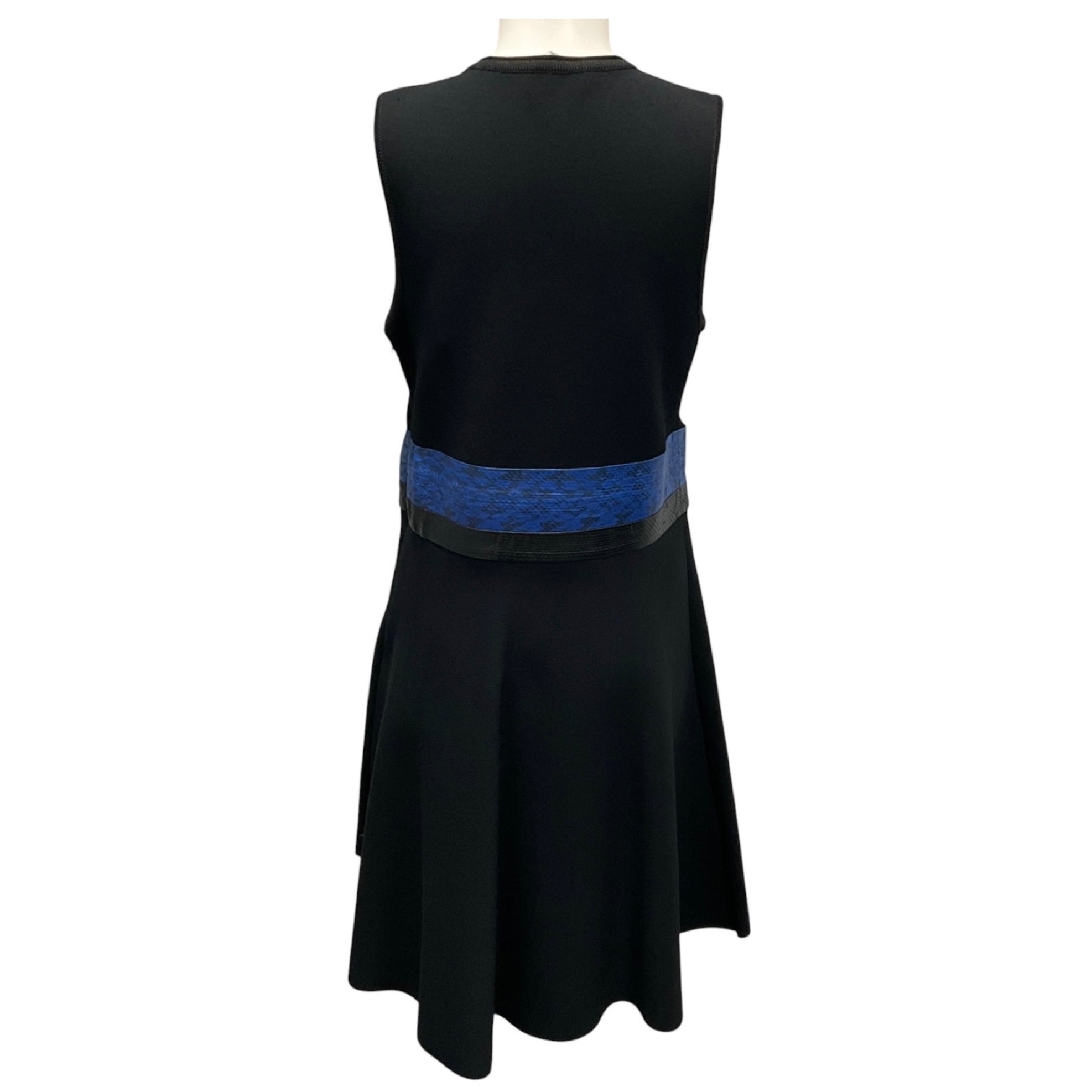 Proenza Schouler Black / Blue Snakeskin Trimmed Sleeveless Viscose Knit Dress