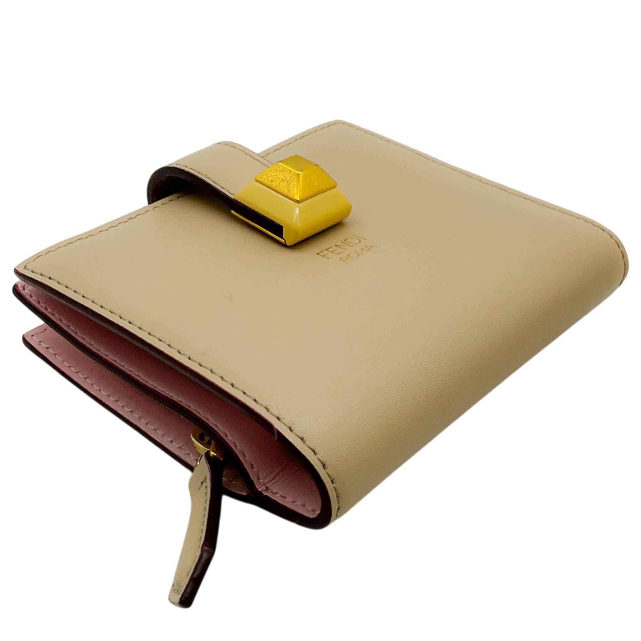 Fendi Beige Leather Bi Fold Wallet with Single Stud