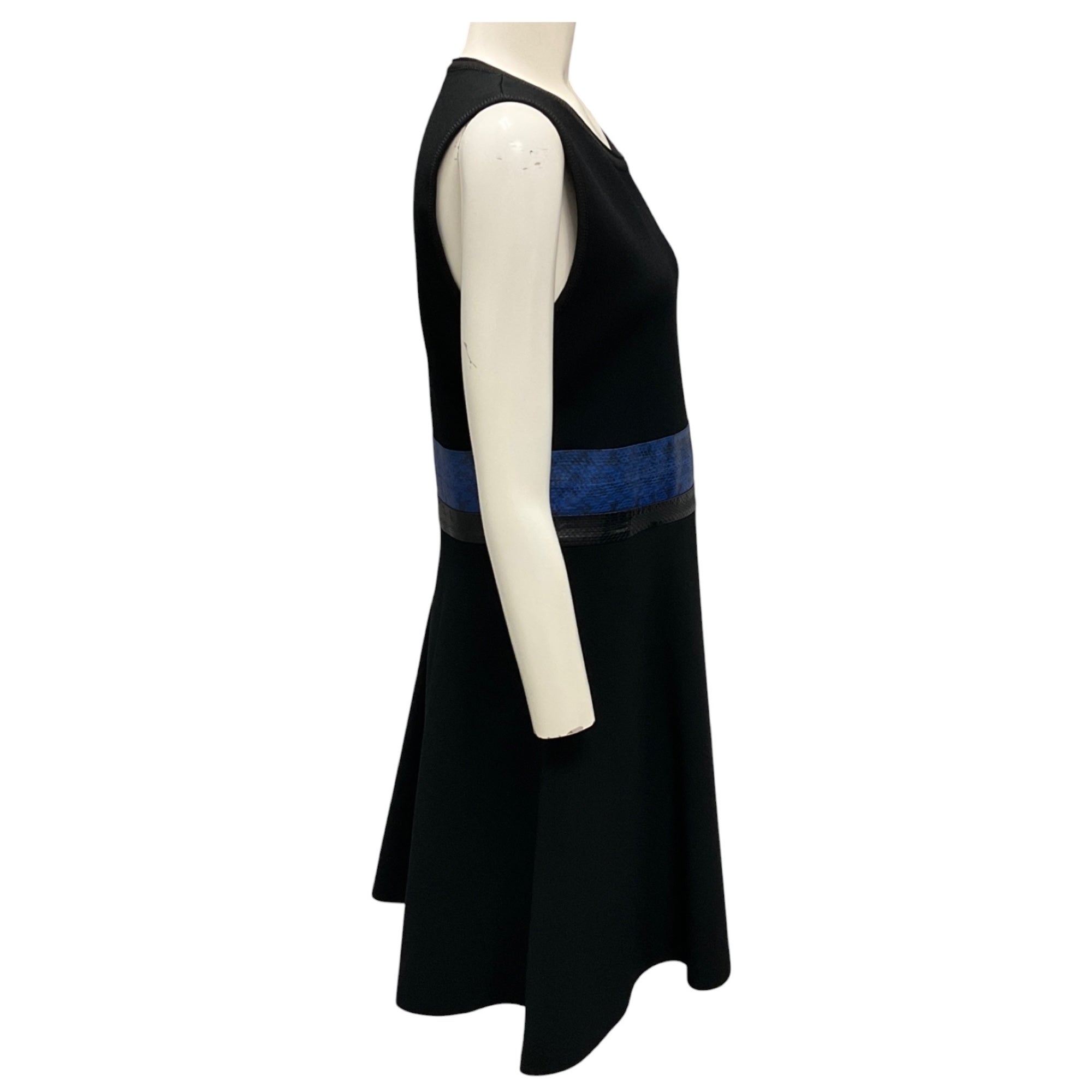 Proenza Schouler Black / Blue Snakeskin Trimmed Sleeveless Viscose Knit Dress