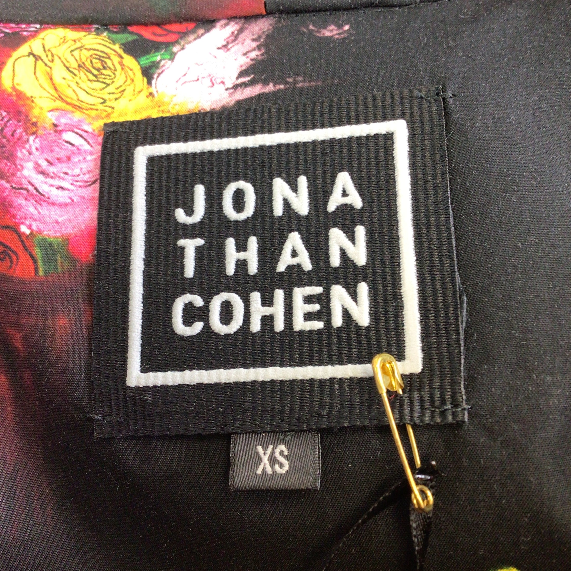 Jonathan Cohen Black Multi Floral Printed Tie-Neck Cotton Dress