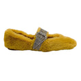 Load image into Gallery viewer, Jimmy Choo Yellow Faux Fur Krista Flats with Crystal Embellishments
