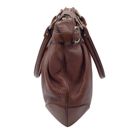 Salvatore Ferragamo Brown Double Top Handle Leather Satchel Handbag