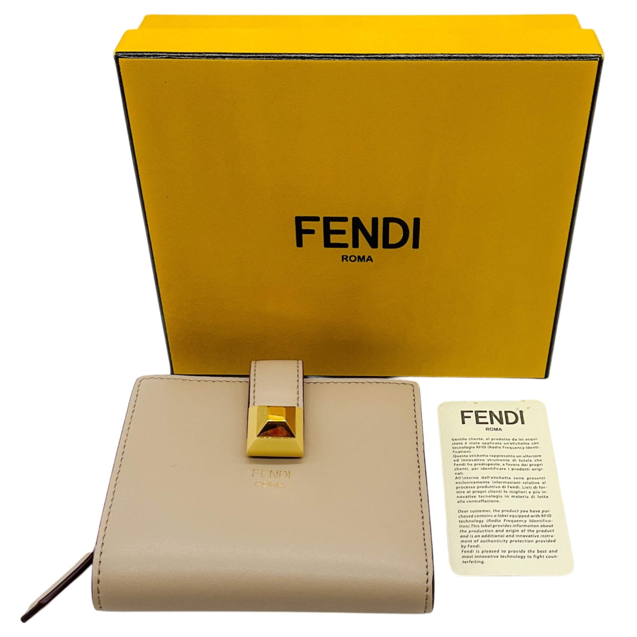 Fendi Beige Leather Bi Fold Wallet with Single Stud