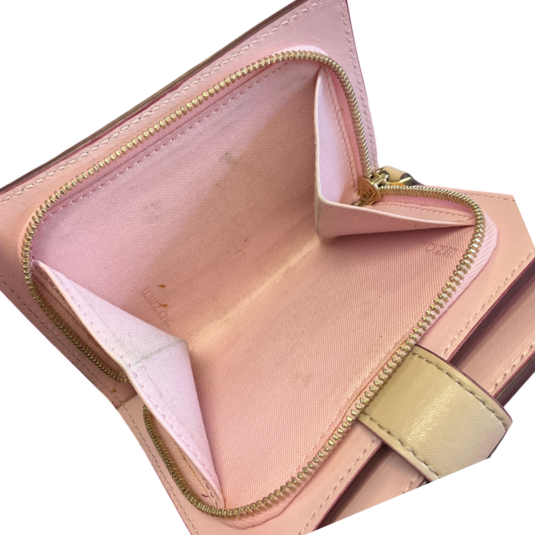 Fendi Beige Leather Bi Fold Wallet with Single Stud