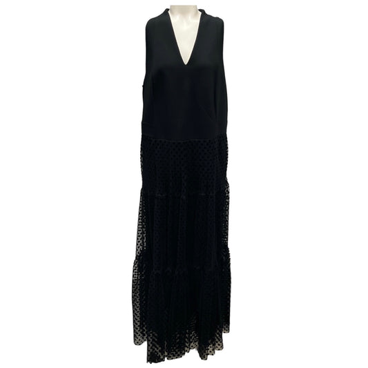 Akris Punto Black Mesh Tulle and Velvet Dot Sleeveless Maxi Dress