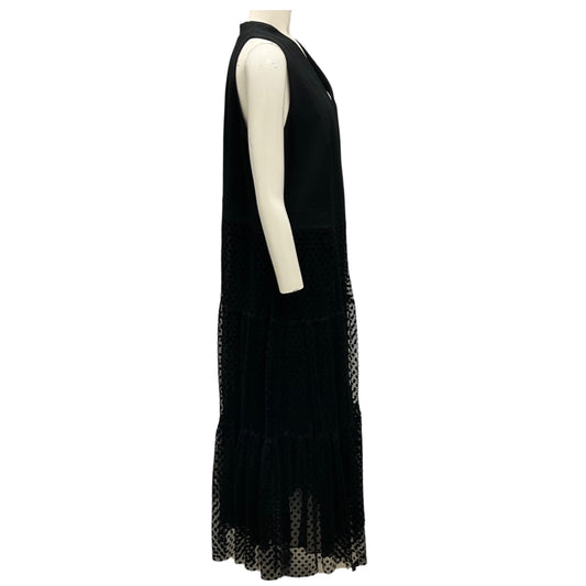 Akris Punto Black Mesh Tulle and Velvet Dot Sleeveless Maxi Dress