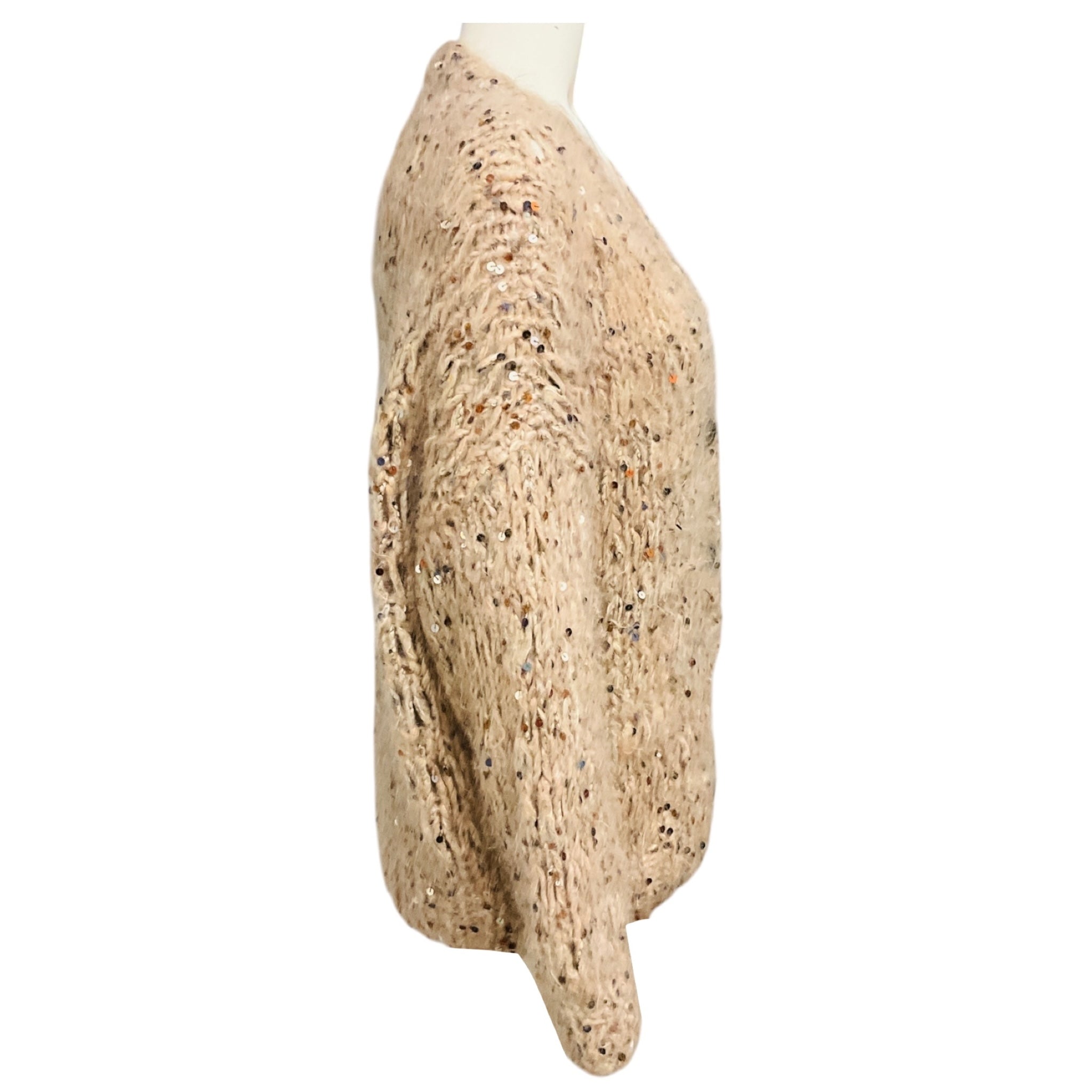 Brunello Cucinelli Beige Multi Sequined Chunky Knit Cardigan Sweater