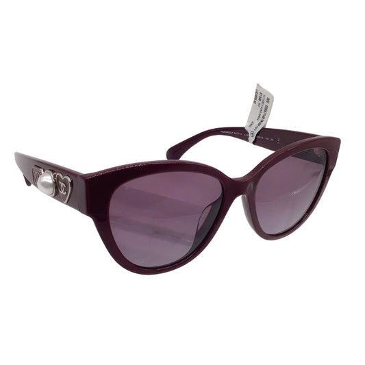 Chanel Burgundy CC Logo Pearl Embellished Butterfly Acetate Sunglasses