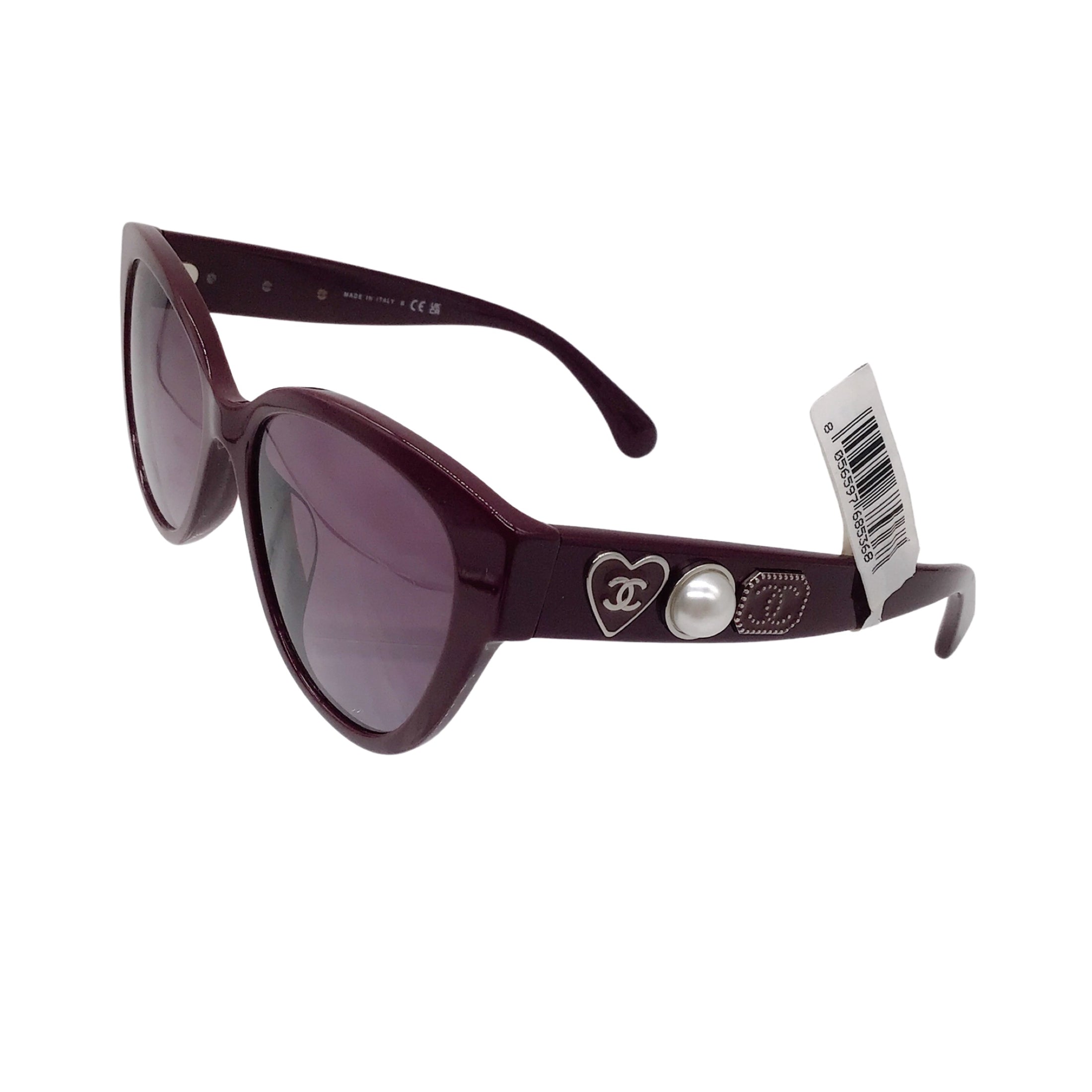 Chanel Burgundy CC Logo Pearl Embellished Butterfly Acetate Sunglasses