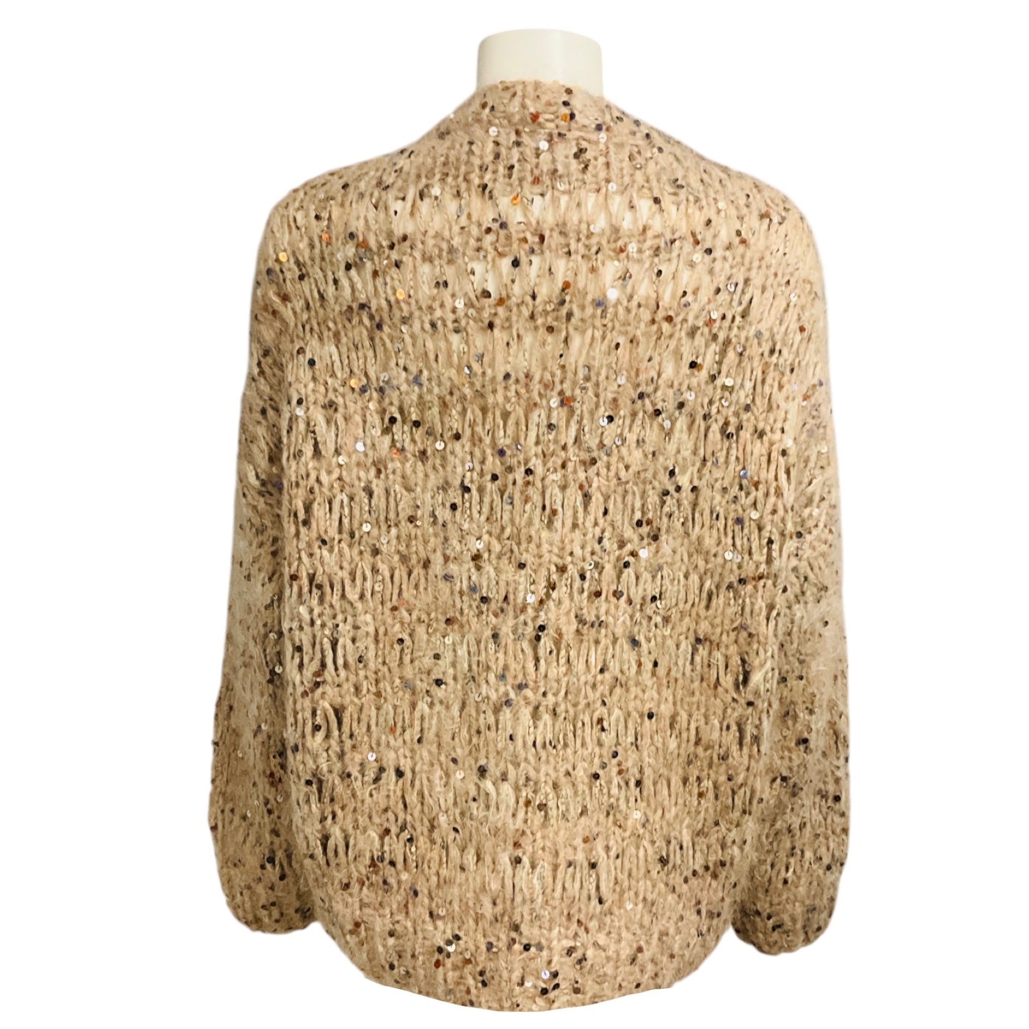Brunello Cucinelli Beige Multi Sequined Chunky Knit Cardigan Sweater