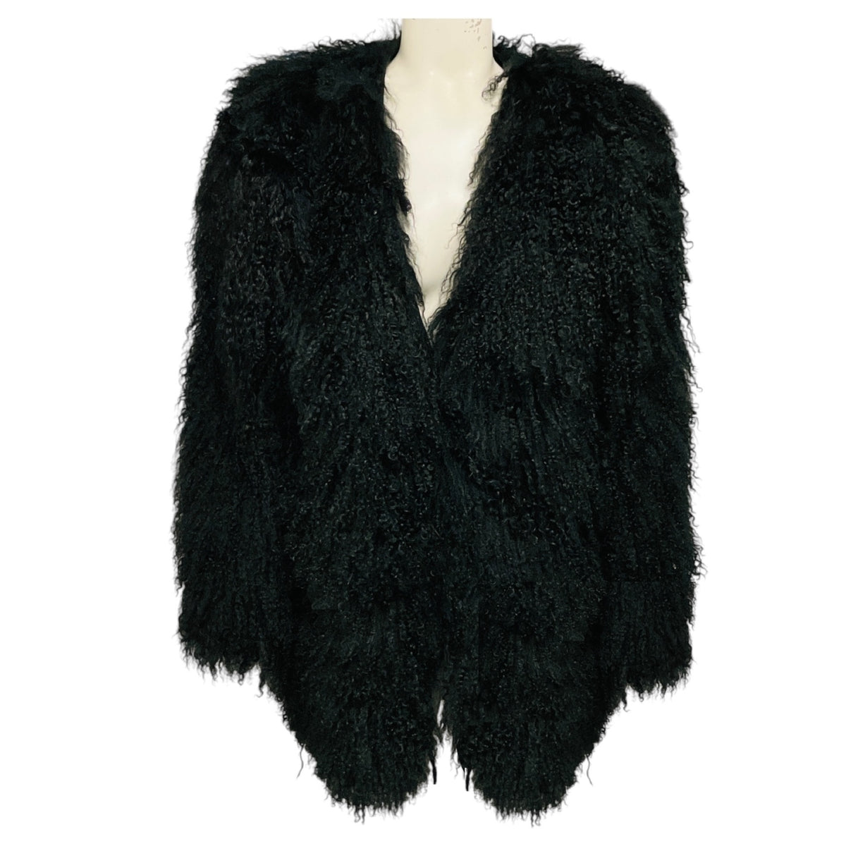 Retrofete Black Mongolian Lamb Fur Coat