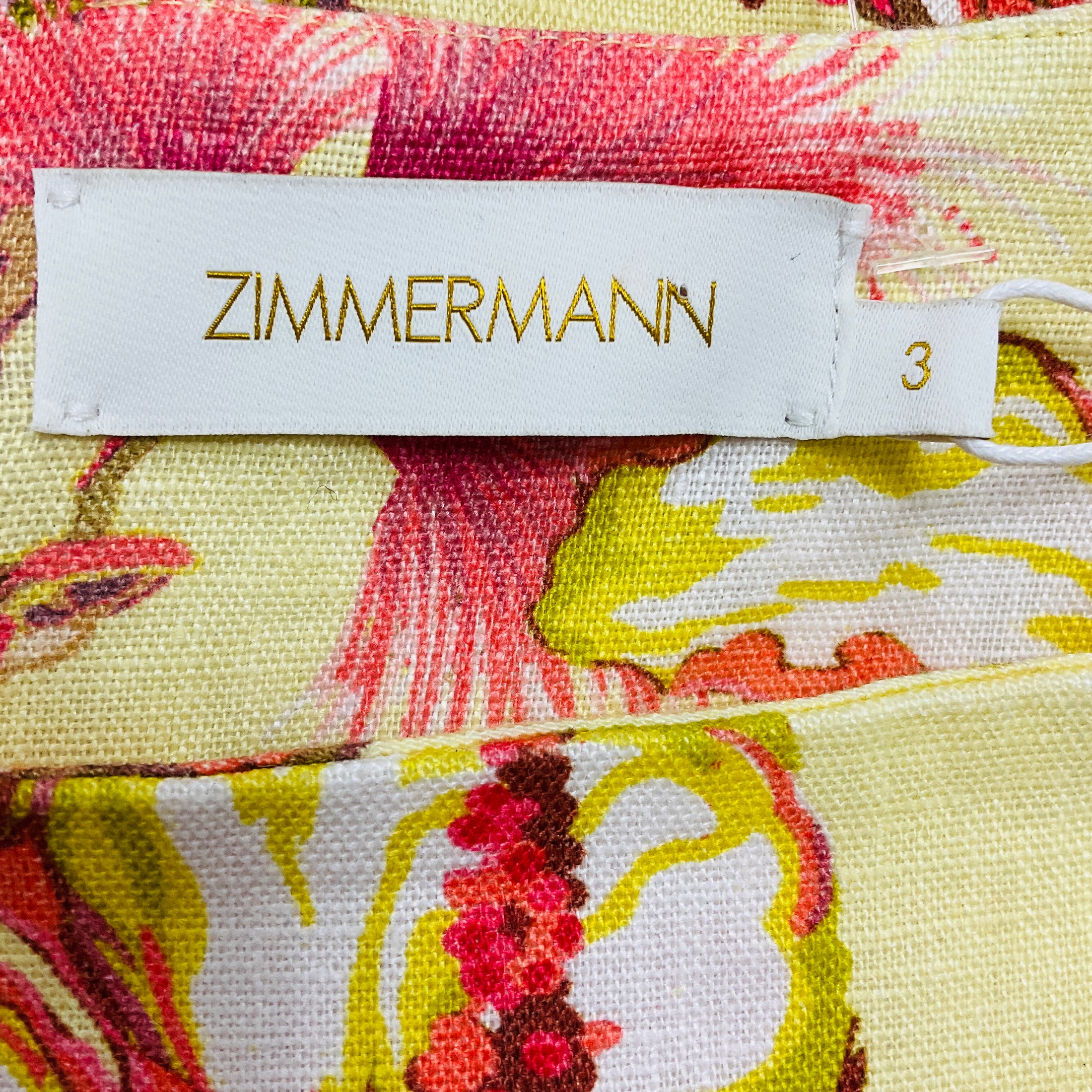 Zimmermann Yellow Multi Stone Embellished Floral Print Linen Midi Pencil Skirt