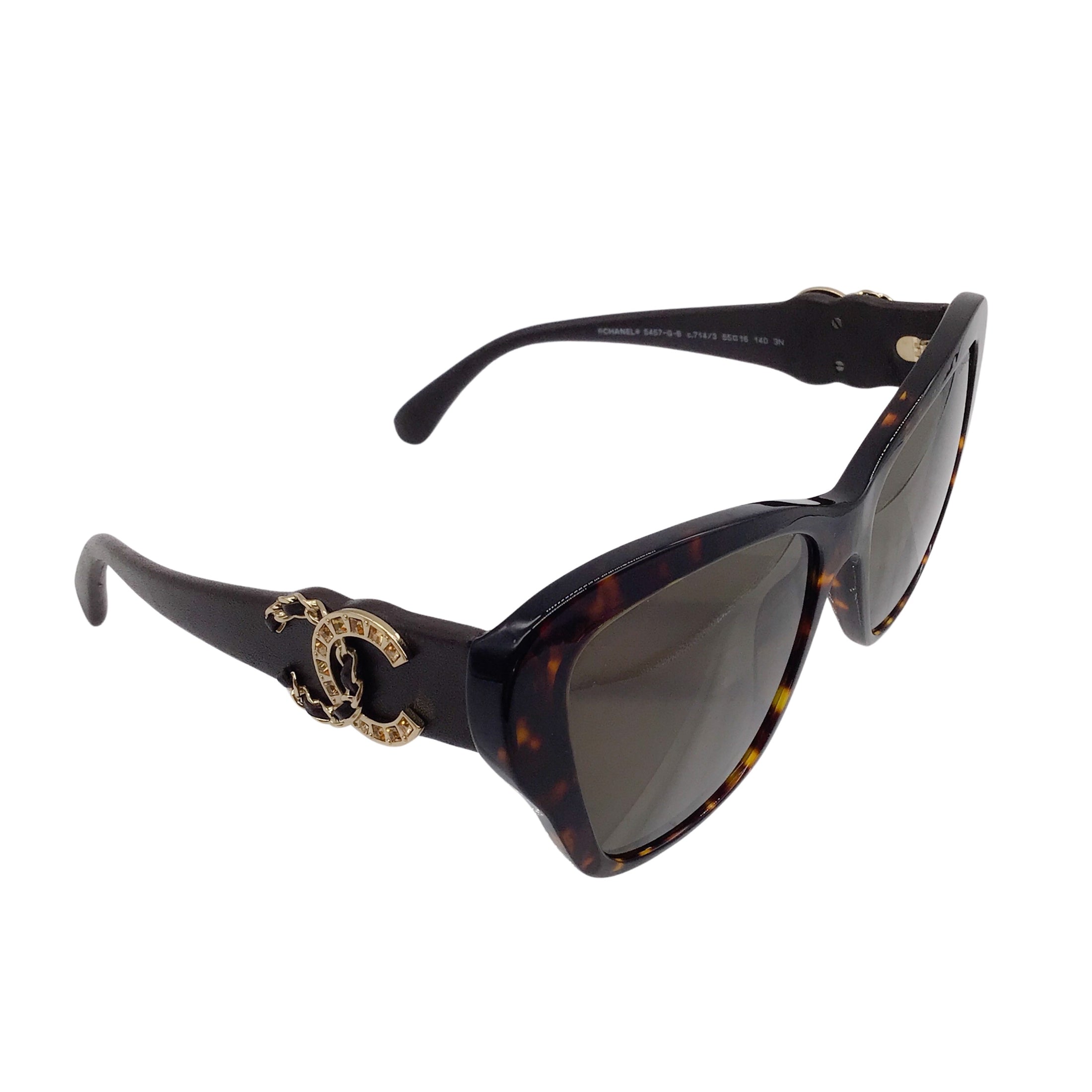 Chanel Brown Crystal Embellished CC Logo Butterfly Tortoiseshell Acetate and Lambskin Leather Sunglasses