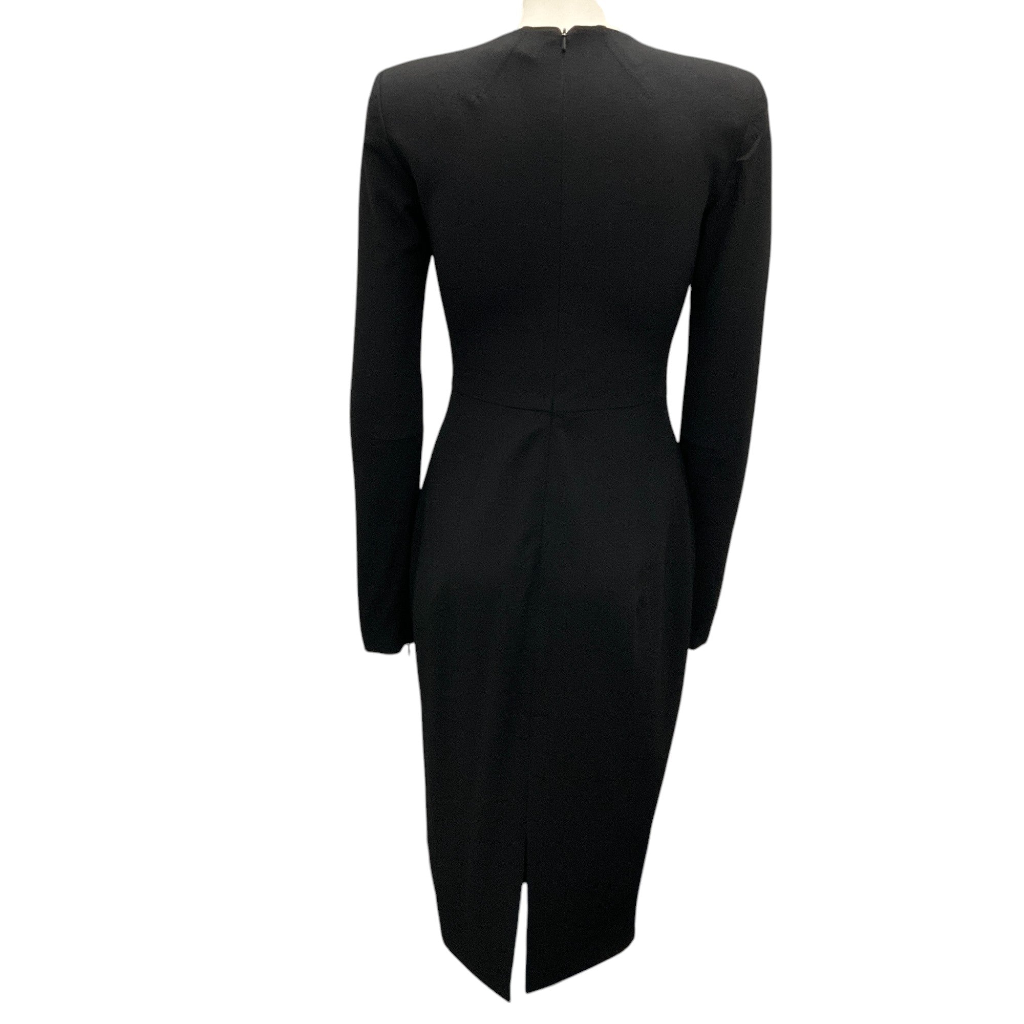 Victoria Beckham Black Long Sleeved Stretch Wool Crepe Midi Dress