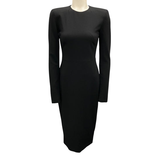 Victoria Beckham Black Long Sleeved Stretch Wool Crepe Midi Dress