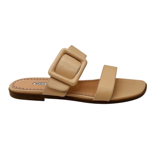 Manolo Blahnik Beige Tituba Buckled Flat Leather Sandals