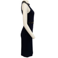 Load image into Gallery viewer, Gucci Navy Crepe Sleeveless Dress with Black Leather Trim
