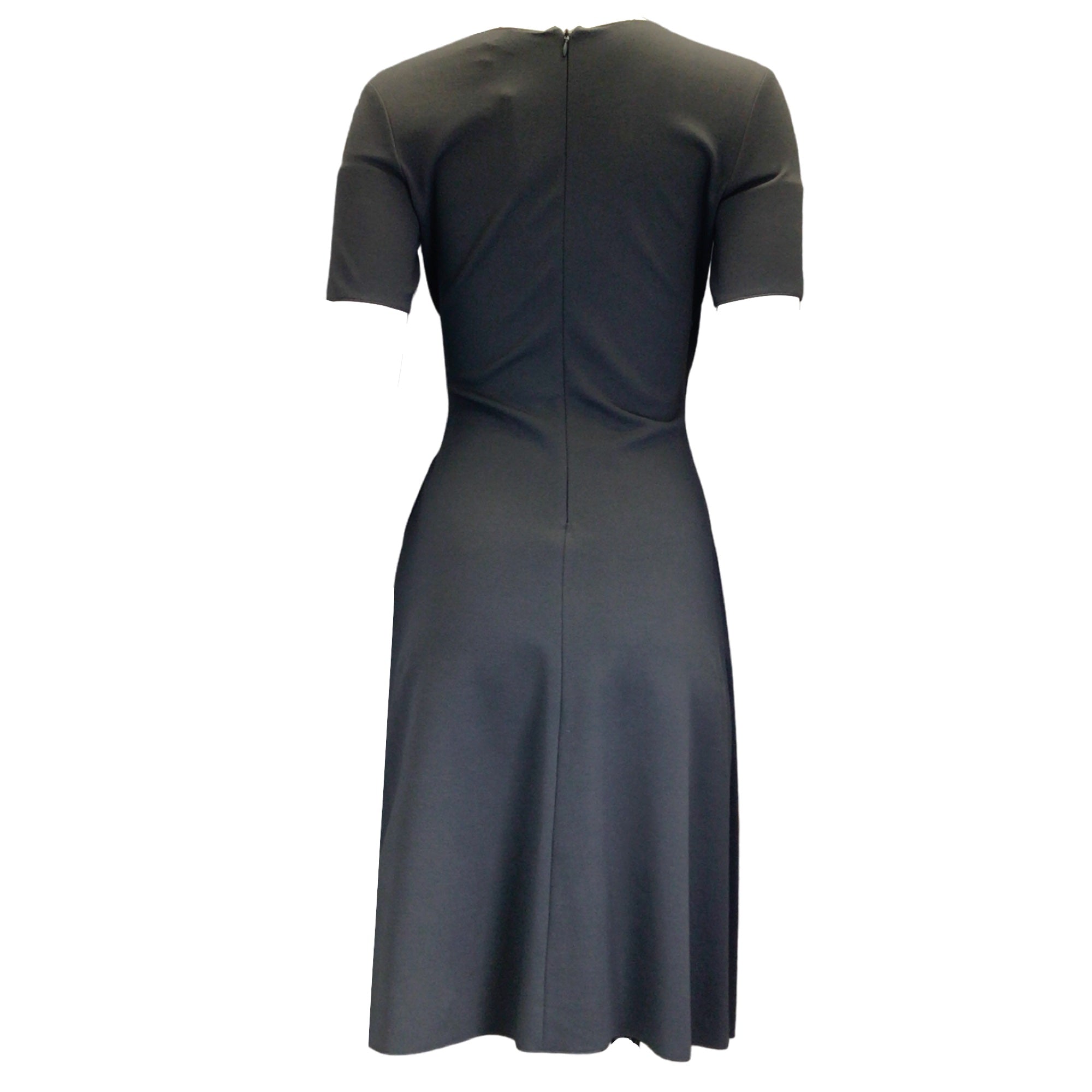 Armani Collezioni Charcoal Grey Short Sleeved V-Neck Stretch Knit Midi Dress