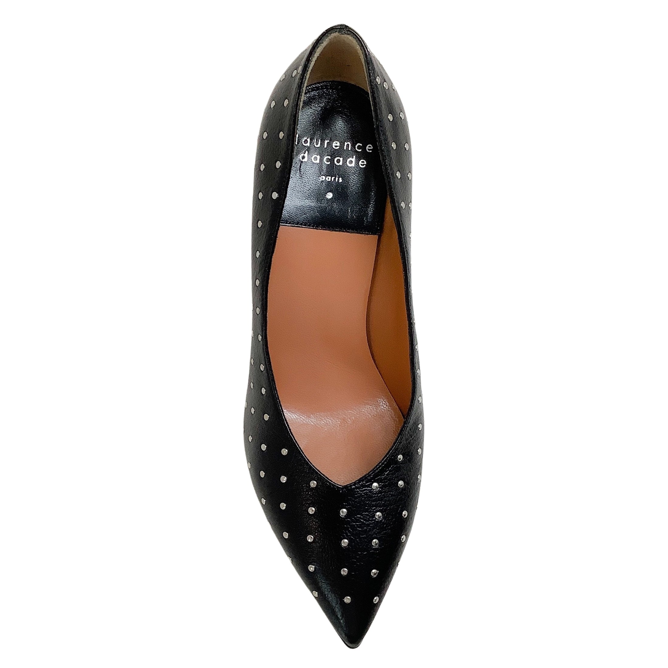 Laurence Dacade Black Leather Vivette 85 Pumps with Silver Studs