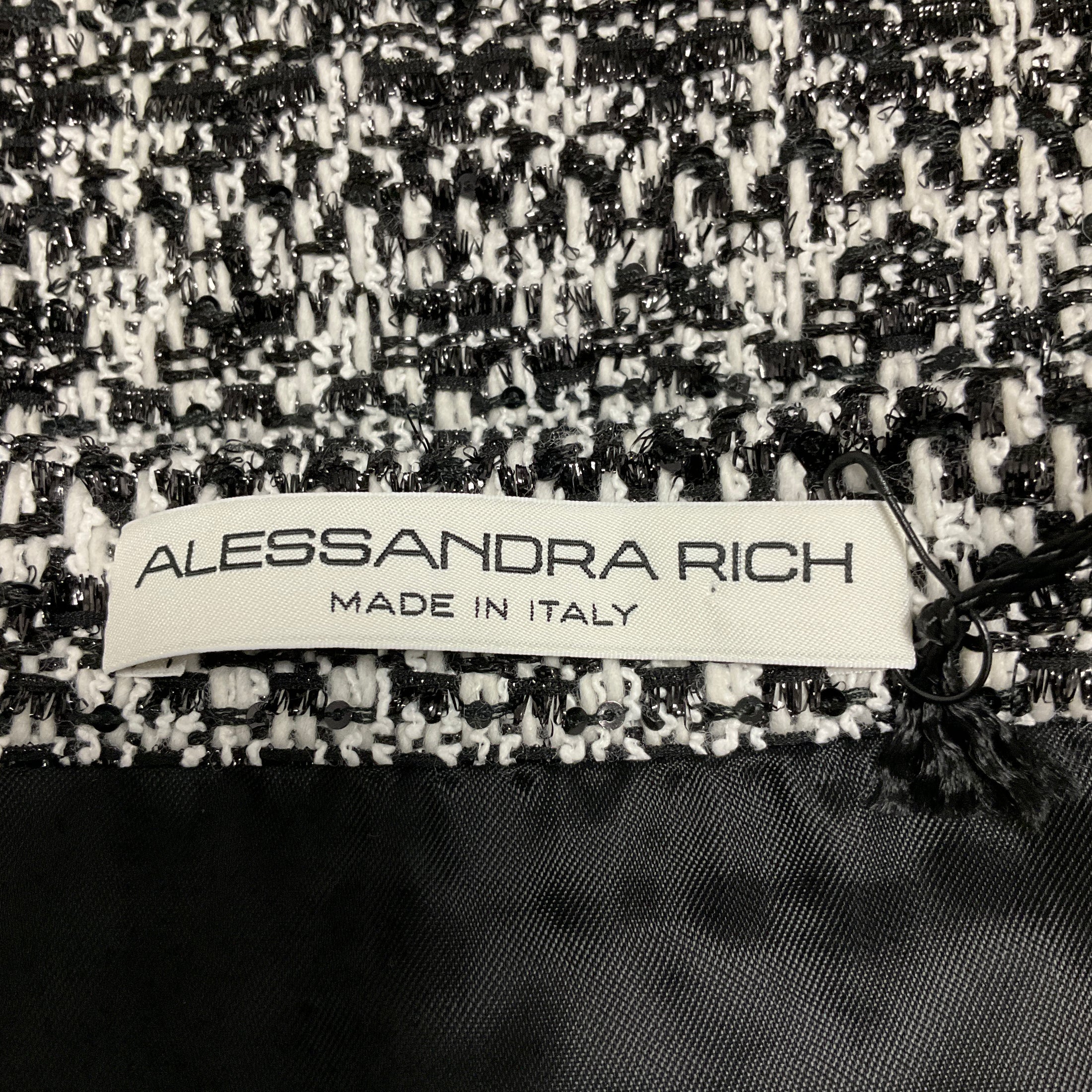 Alessandra Rich Black / White Sequin Tweed Mini Skirt
