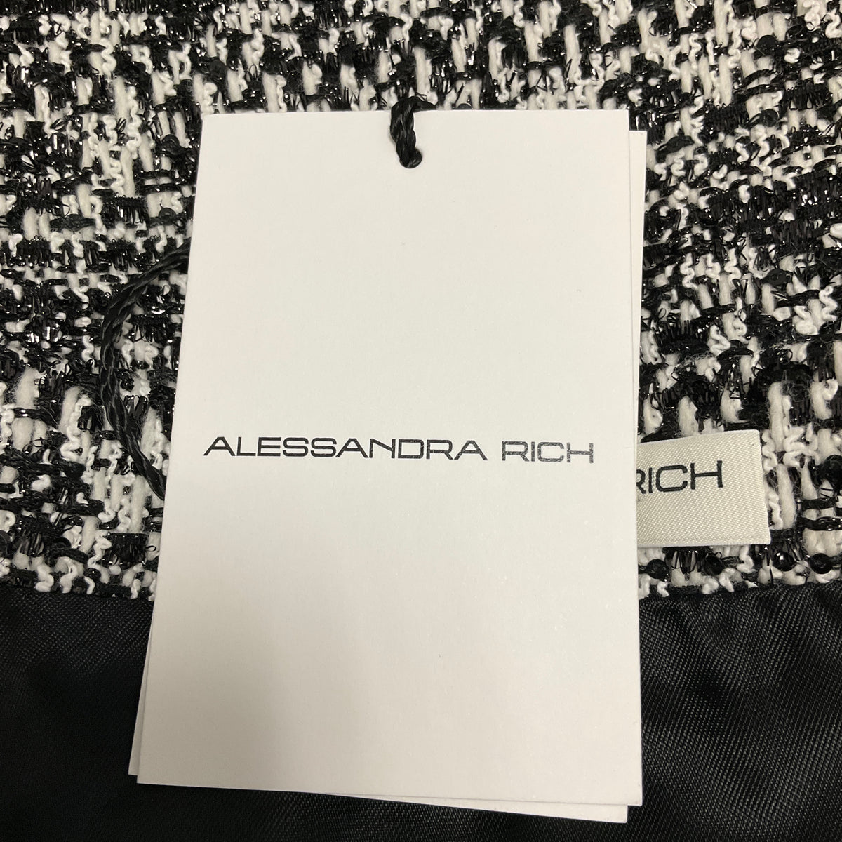 Alessandra Rich Black / White Sequin Tweed Mini Skirt