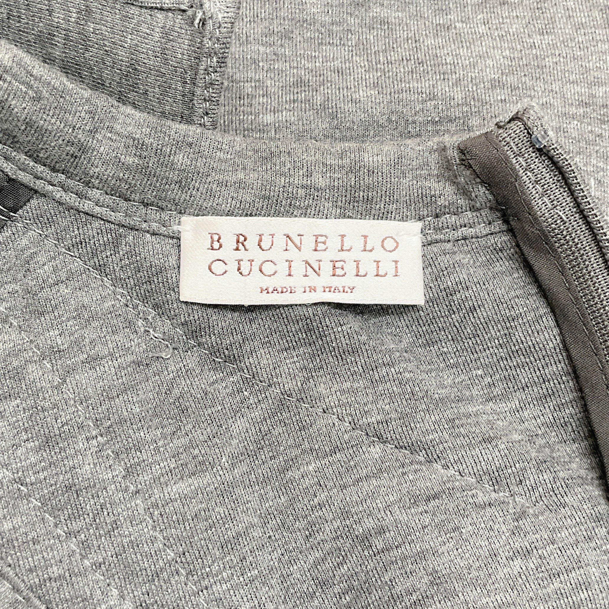 Brunello Cucinelli Heather Grey Sleeveless Dress with Ruffle Detail