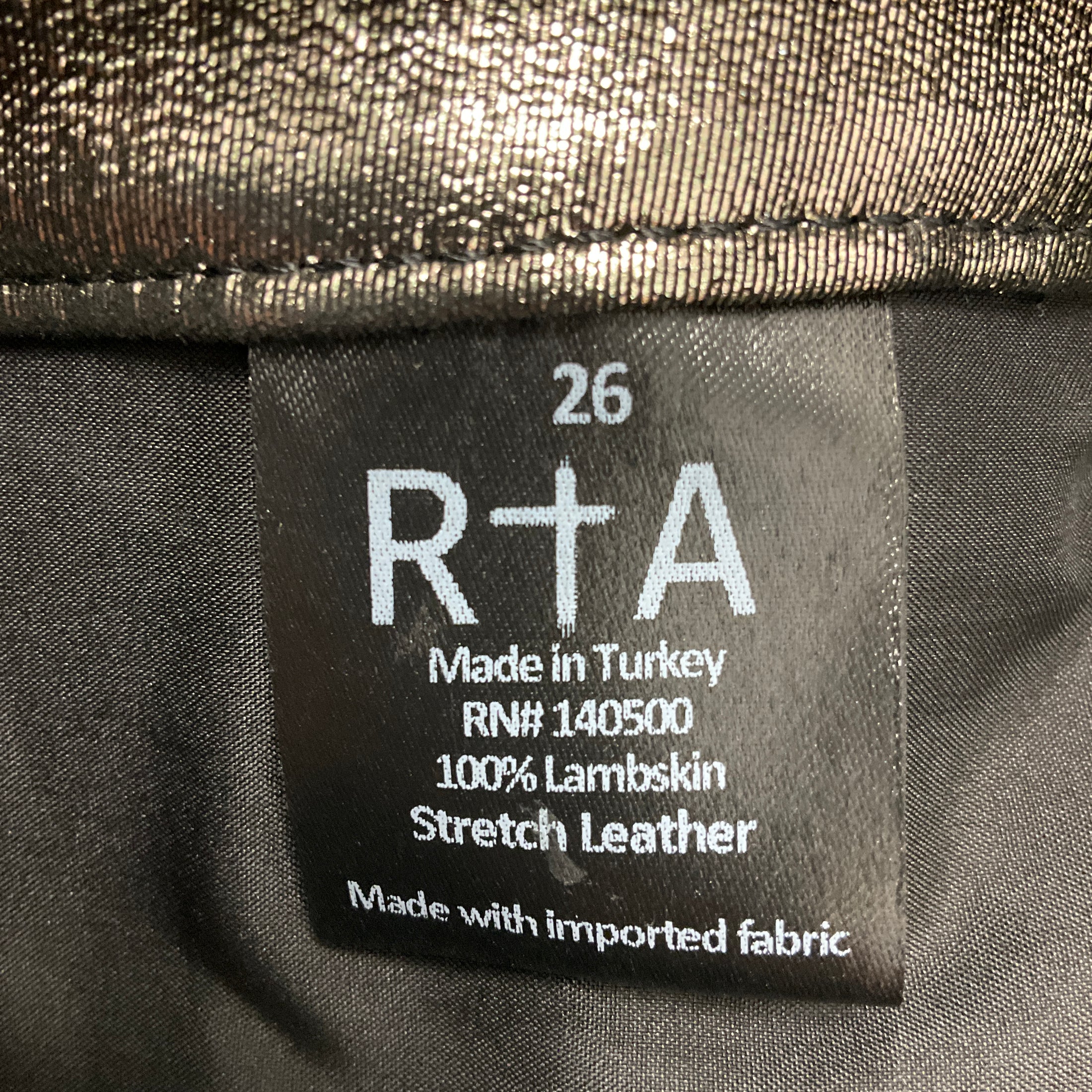 RtA Gold Metallic Lambskin Stretch Leather Skinny Pants
