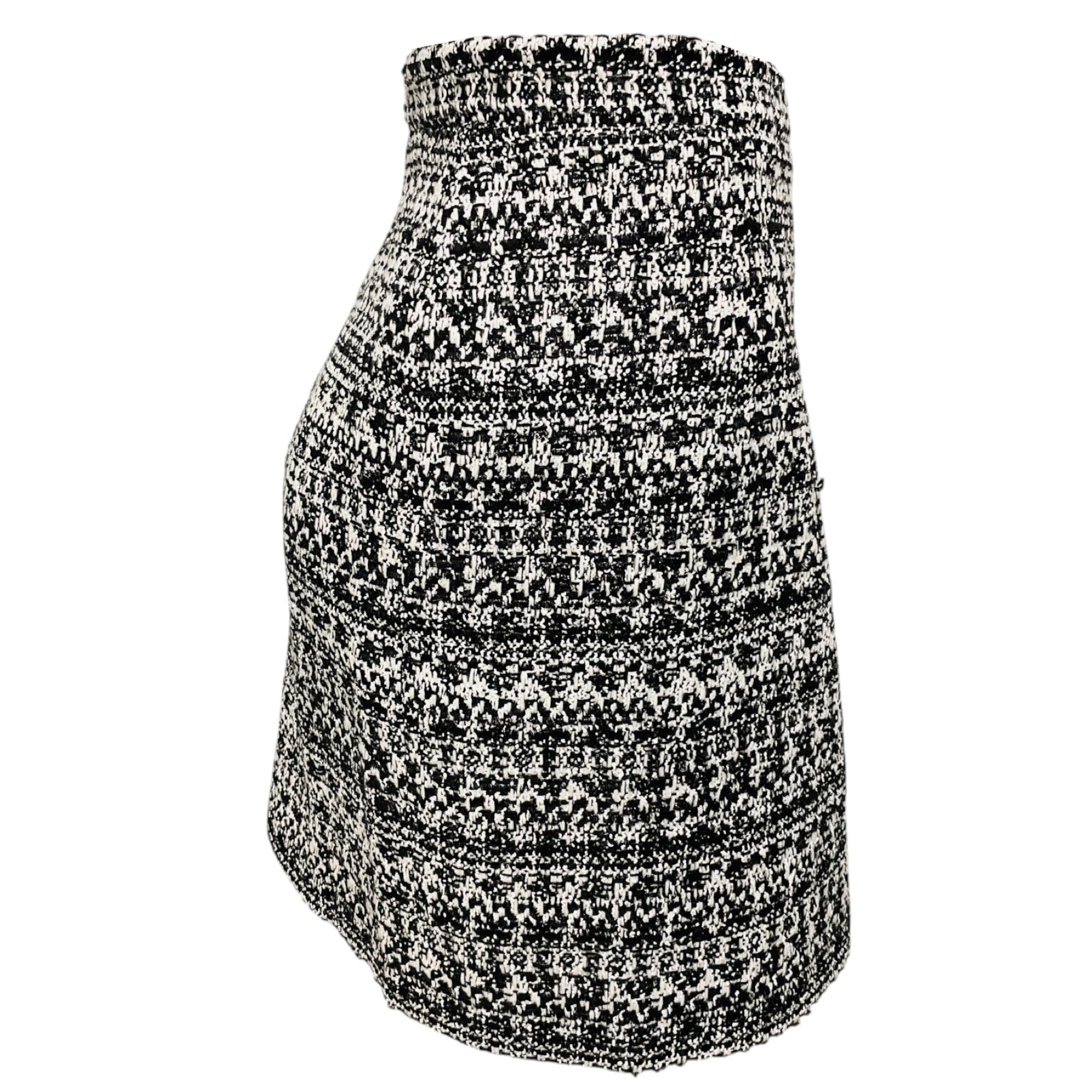 Alessandra Rich Black / White Sequin Tweed Mini Skirt