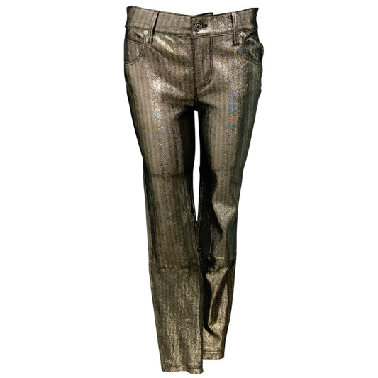 RtA Gold Metallic Lambskin Stretch Leather Skinny Pants