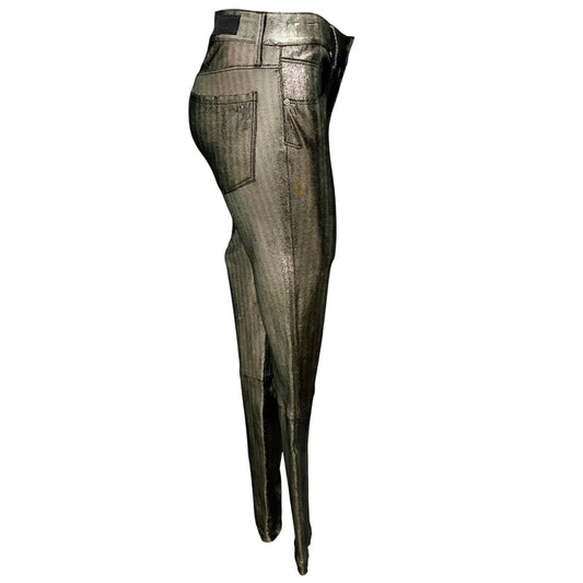 RtA Gold Metallic Lambskin Stretch Leather Skinny Pants