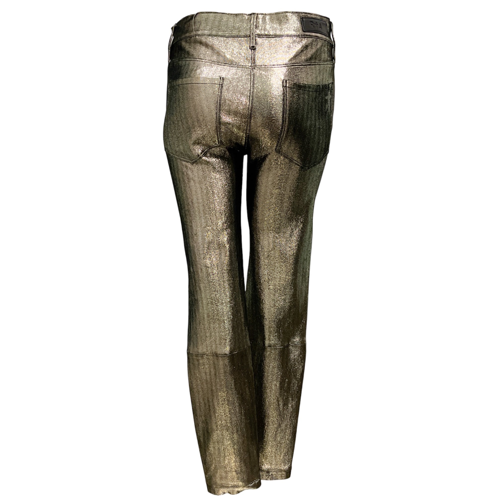 RtA Gold Metallic Lambskin Stretch Leather Skinny Pants