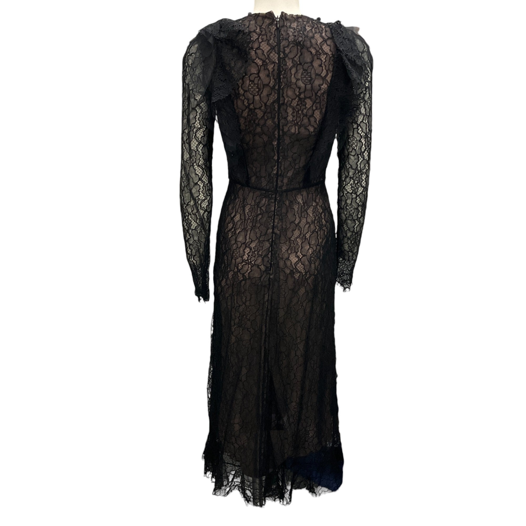 Giambattista Valli Black Long Sleeved Lace Midi Dress