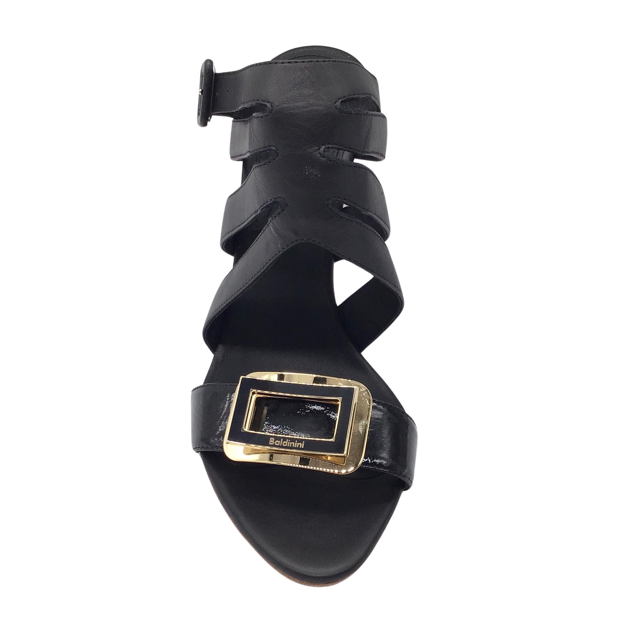 Baldinini Black / Gold Buckle Detail Caged Leather Sandals