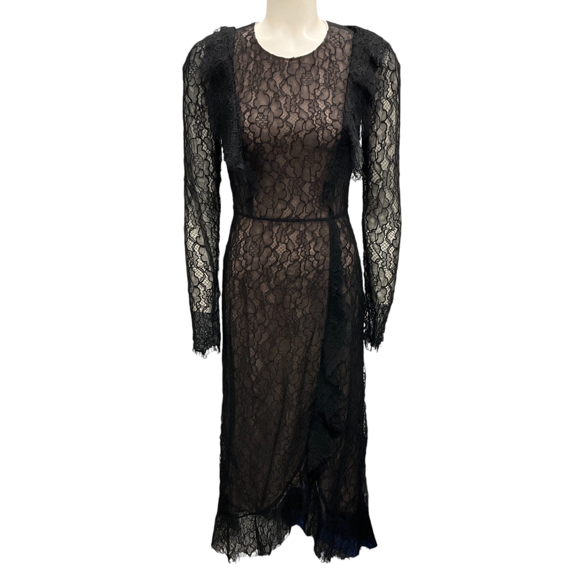 Giambattista Valli Black Long Sleeved Lace Midi Dress