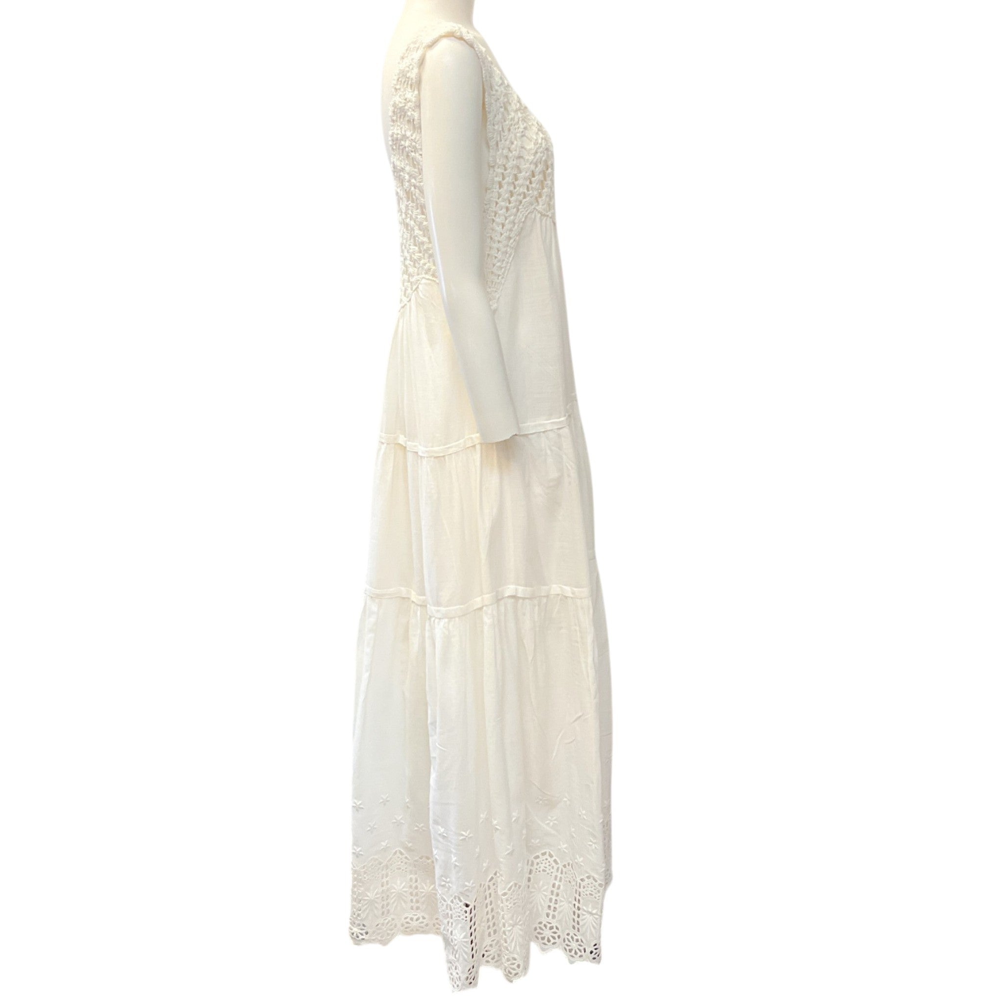 THE GREAT. White Eyelet Crochet The Soleil Maxi Dress