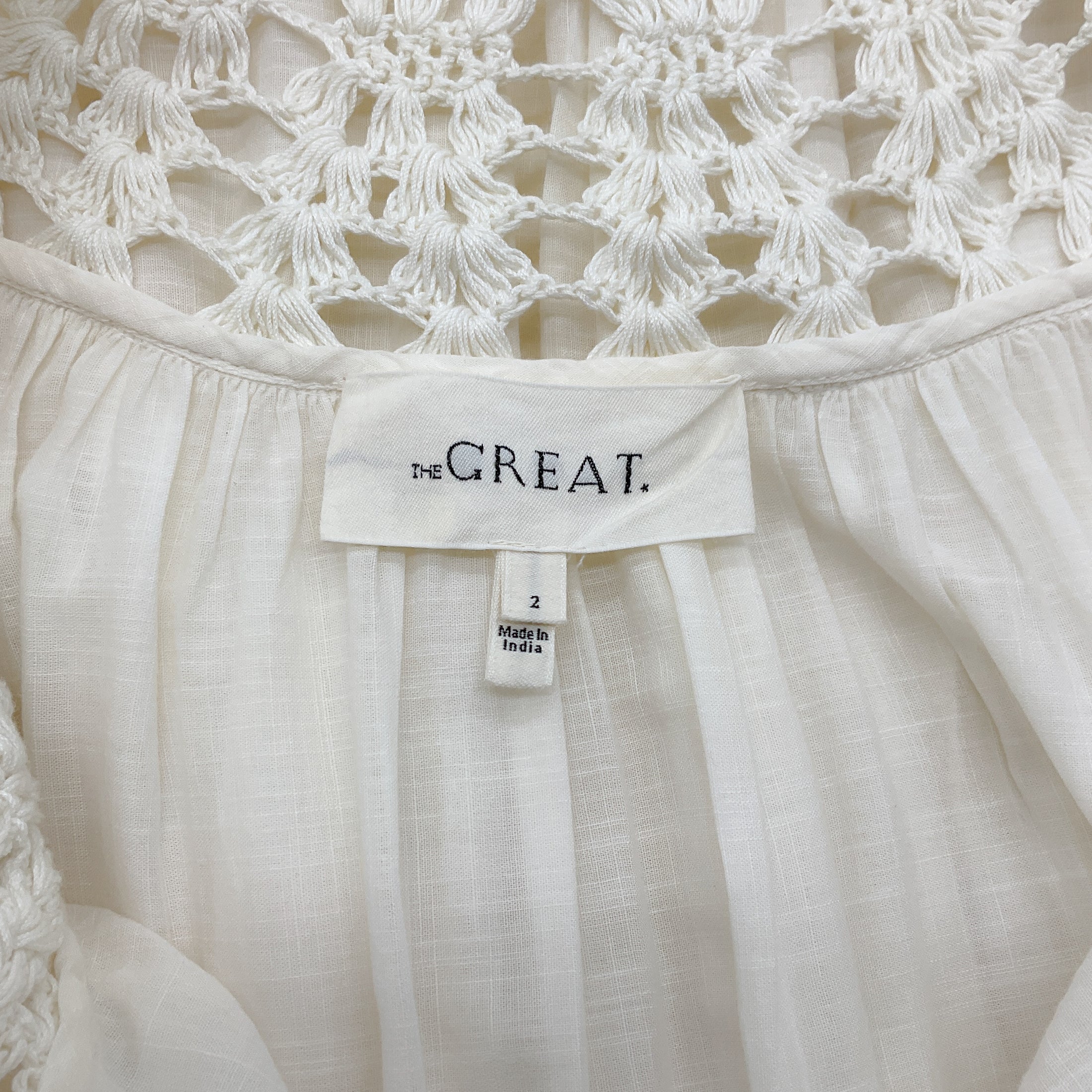 THE GREAT. White Eyelet Crochet The Soleil Maxi Dress