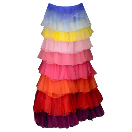 Carolina Herrera Multicolored Multi Tiered Tulle Maxi Skirt