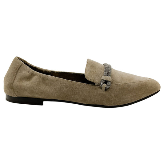 Brunello Cucinelli Taupe Suede Pointed Toe Loafers with Monili