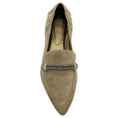 Load image into Gallery viewer, Brunello Cucinelli Taupe Suede Pointed Toe Loafers with Monili
