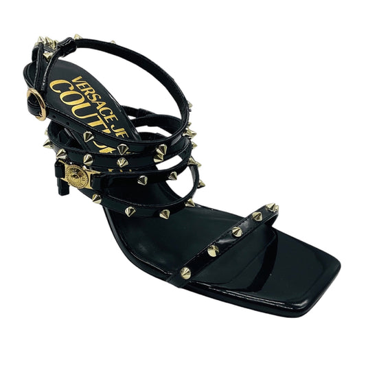 Versace Jeans Couture Black / Gold Studded Patent Leather Sandals