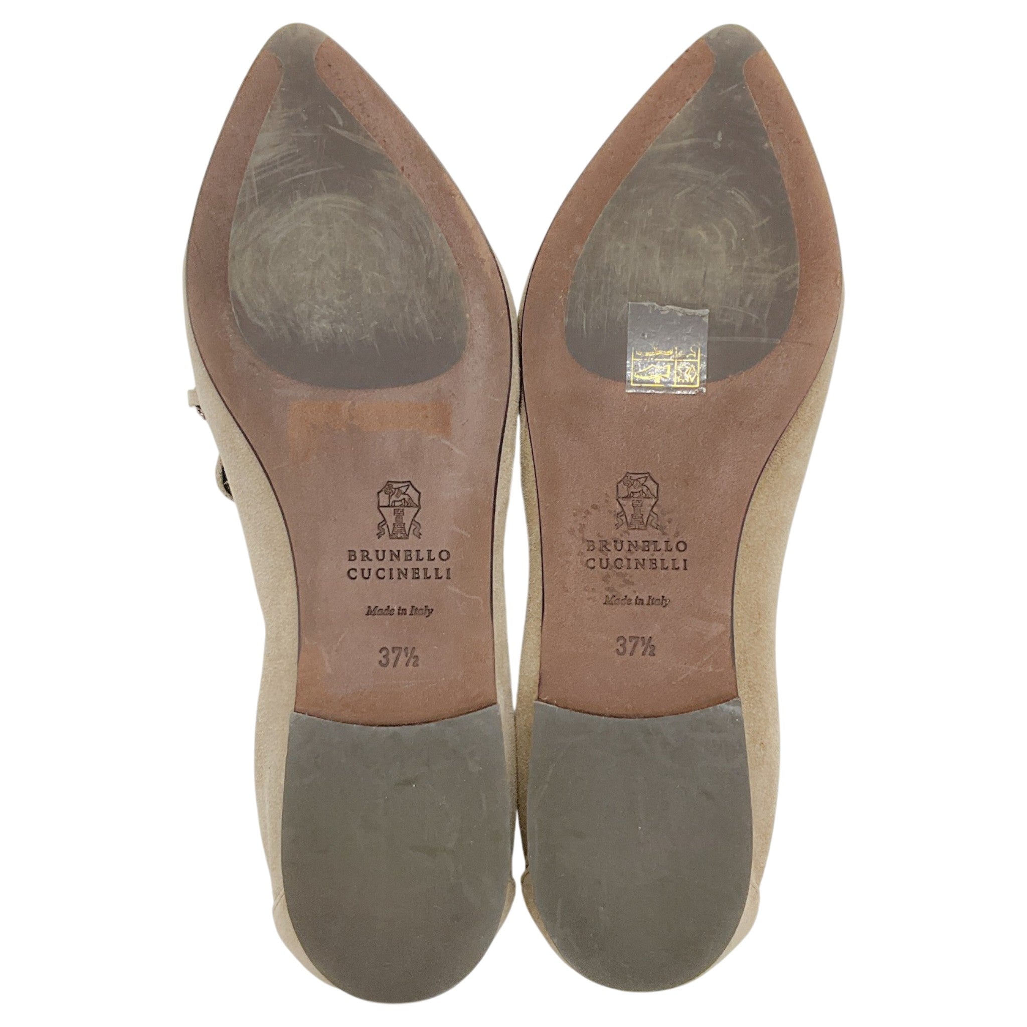 Brunello Cucinelli Taupe Suede Pointed Toe Loafers with Monili