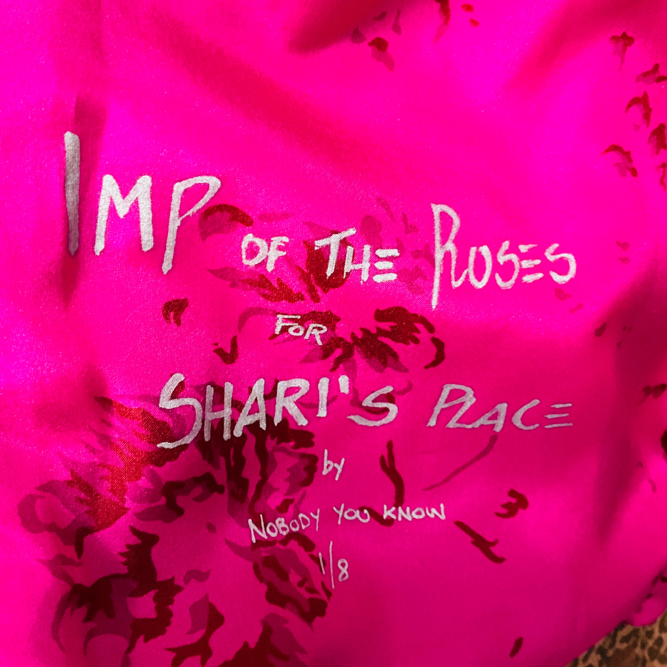 Imp of the Roses Light Brown / Pink Pandora Rose Print Genuine Nappa Leo Leather Jacket with Silk Lining