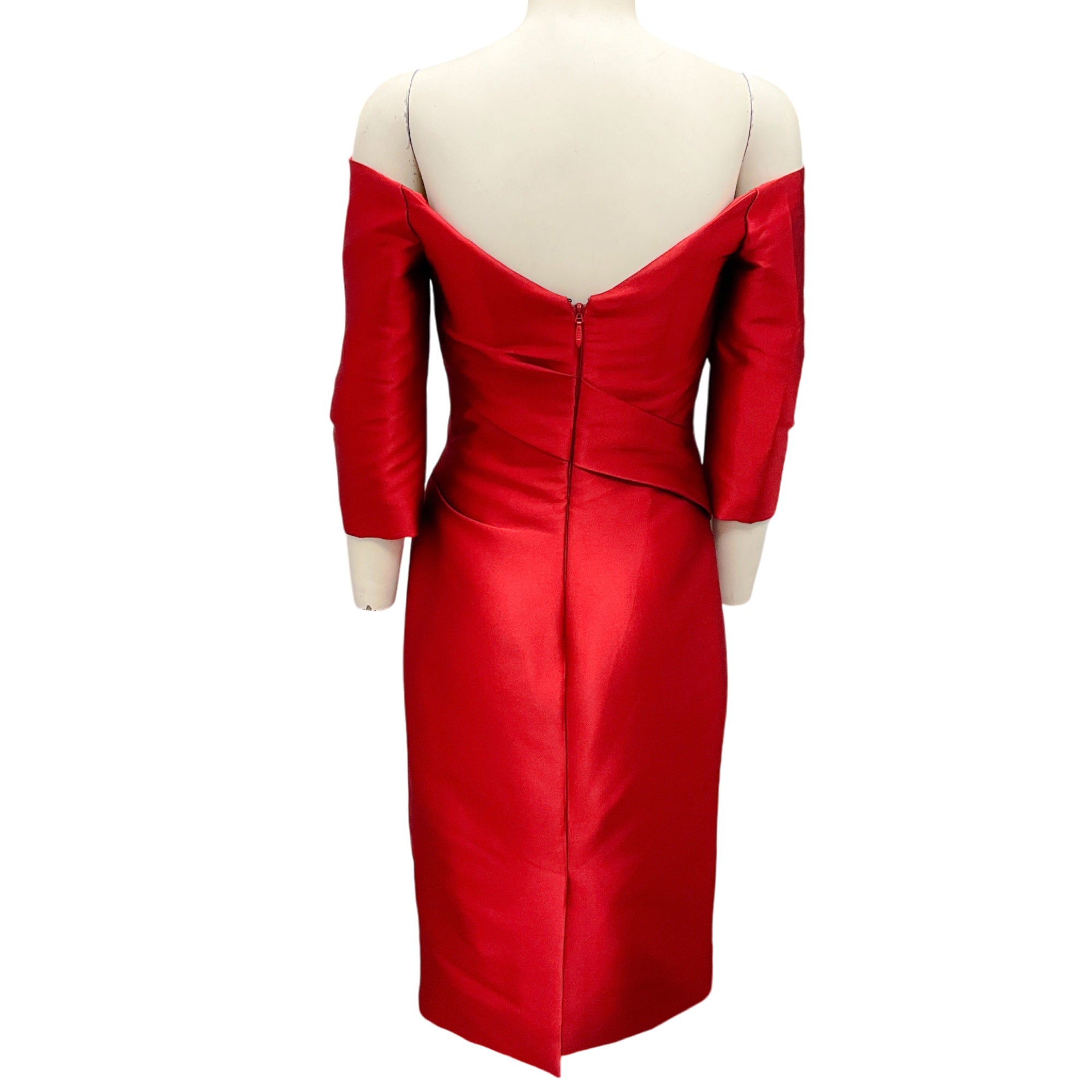 Monique Lhuillier Dark Red Off-the-Shoulder Satin Dress