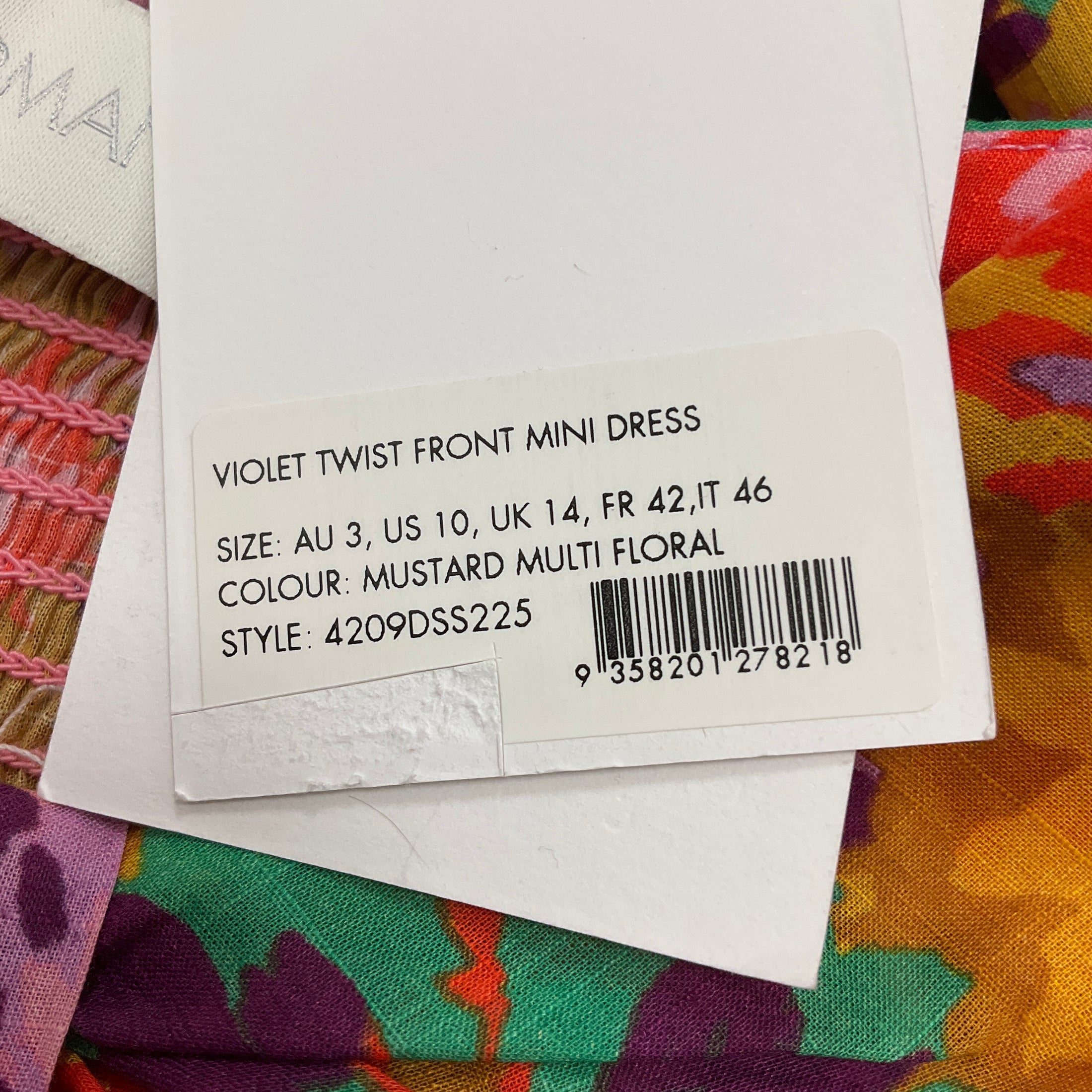 Zimmermann Mustard Multi Floral Violet Twist Front Mini Dress