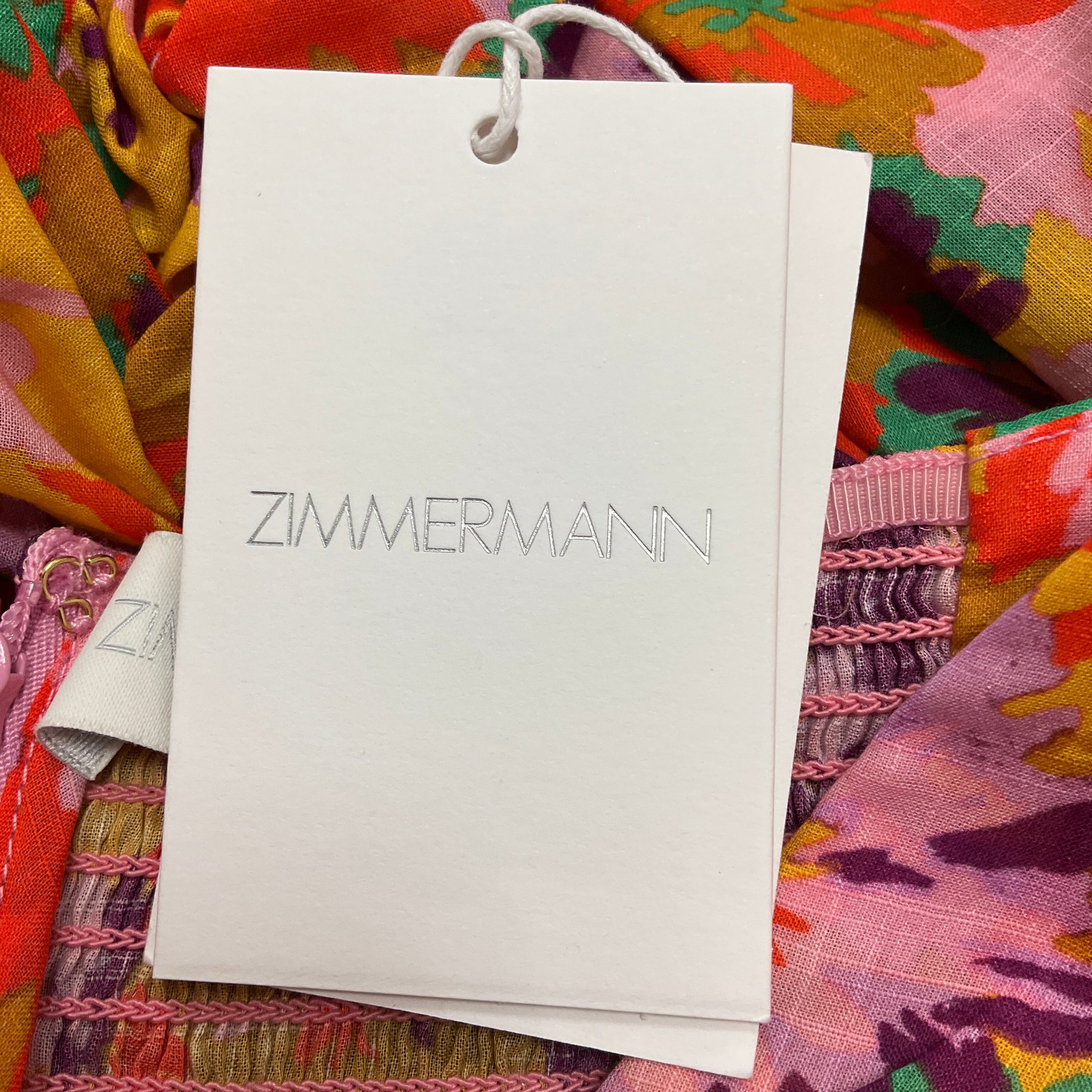 Zimmermann Mustard Multi Floral Violet Twist Front Mini Dress